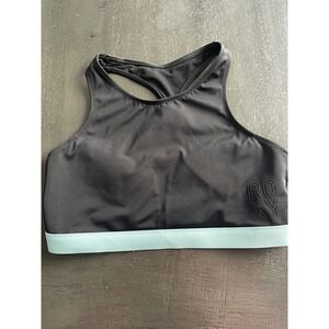 Roxy Women's Black‎ Mint Green Trim Racerback Sports Bra Athletic Workout Top S